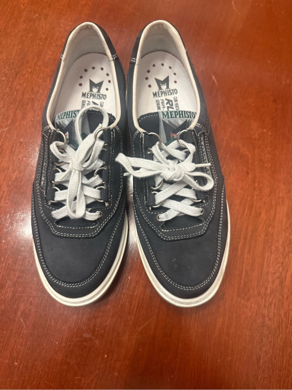 Mephisto Navy and White Women's Athletic Sneakers with Cream Laces